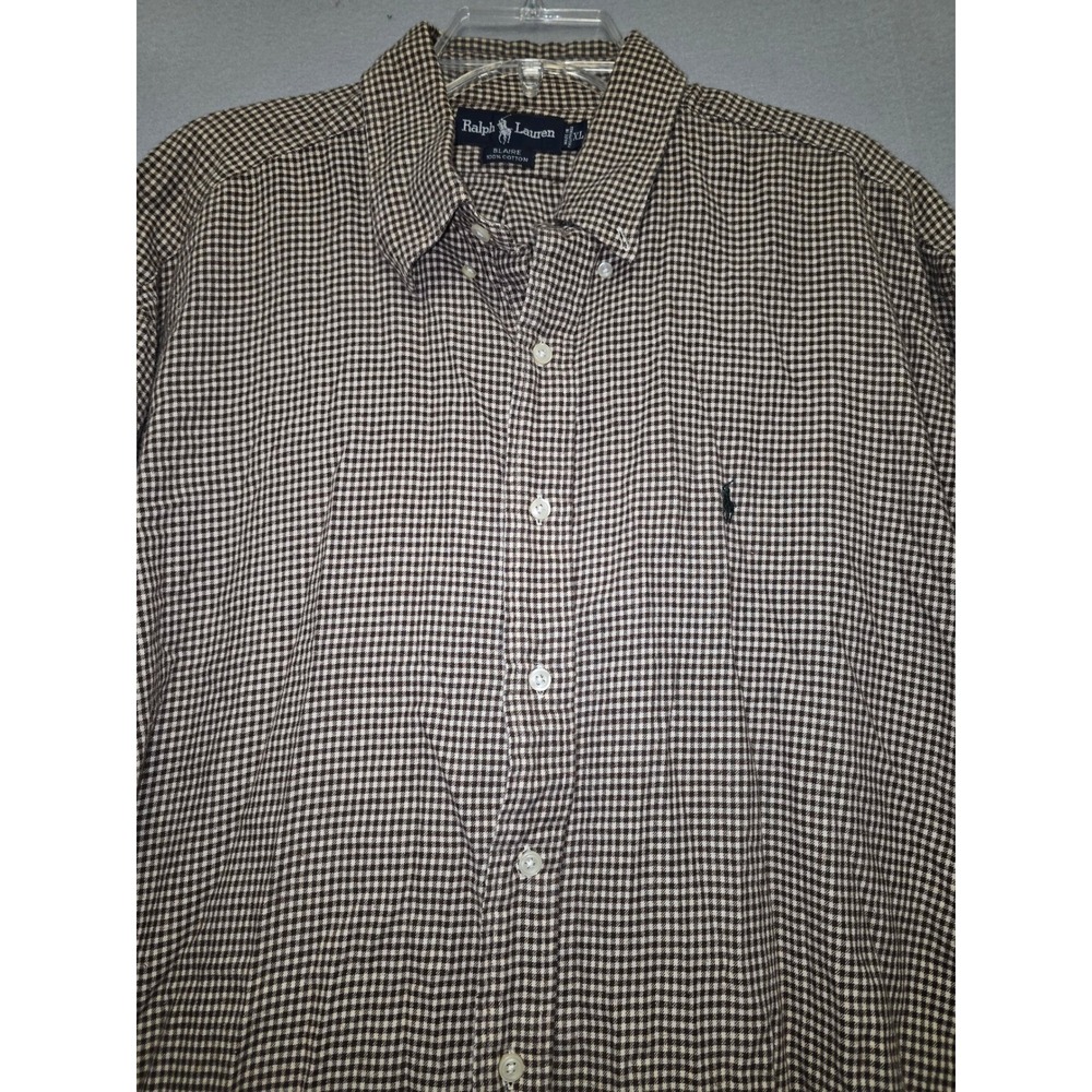 Ralph Lauren Men's Gingham Button Down Shirt XL Brown Cotton Long Sleeve